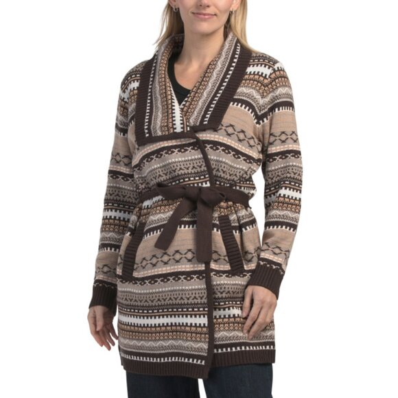 MAGASCHONI Brown Combo Intarsia Drape Cardigan - Picture 1 of 2